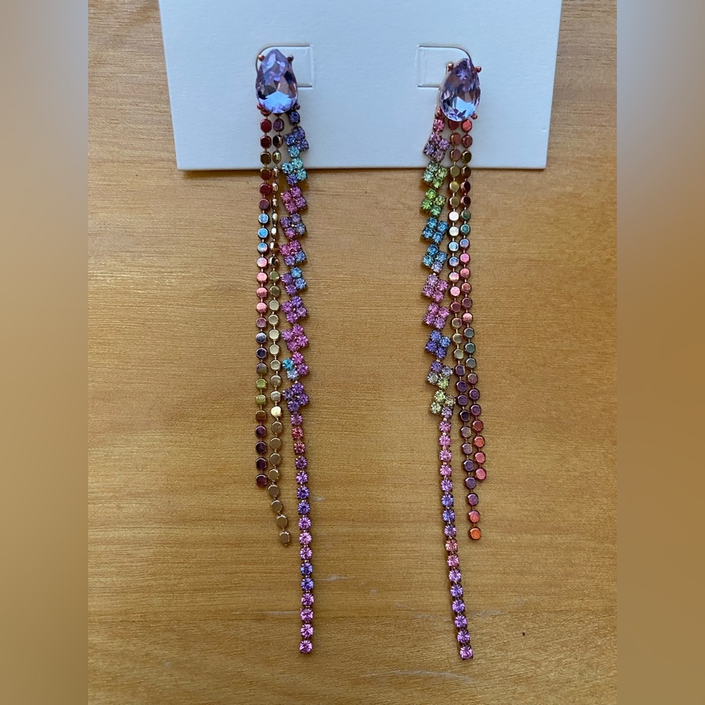 Guess | Gold-tone Rainbow Crystal Chain linear earrings